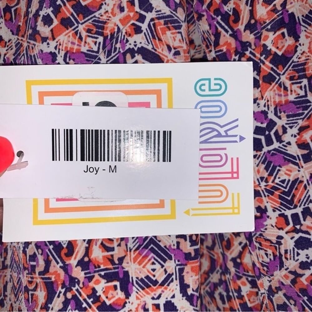 NWT LULAROE Joy Duster Vest Cardigan Womens M Purple Orange Geo Open Front Flowy - Picture 7 of 10